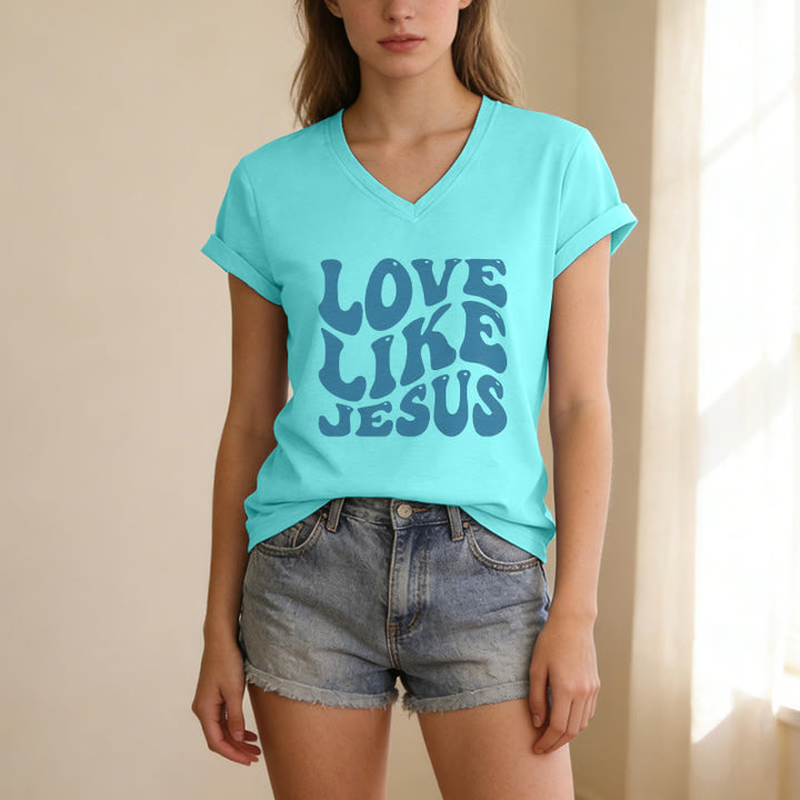 Christianartworkshop T-shirt casual con scollo a V e scritta retrò "Love Like Jesus". - image 23