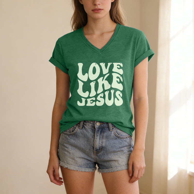 Christianartworkshop T-shirt casual con scollo a V e scritta retrò "Love Like Jesus". - image 25