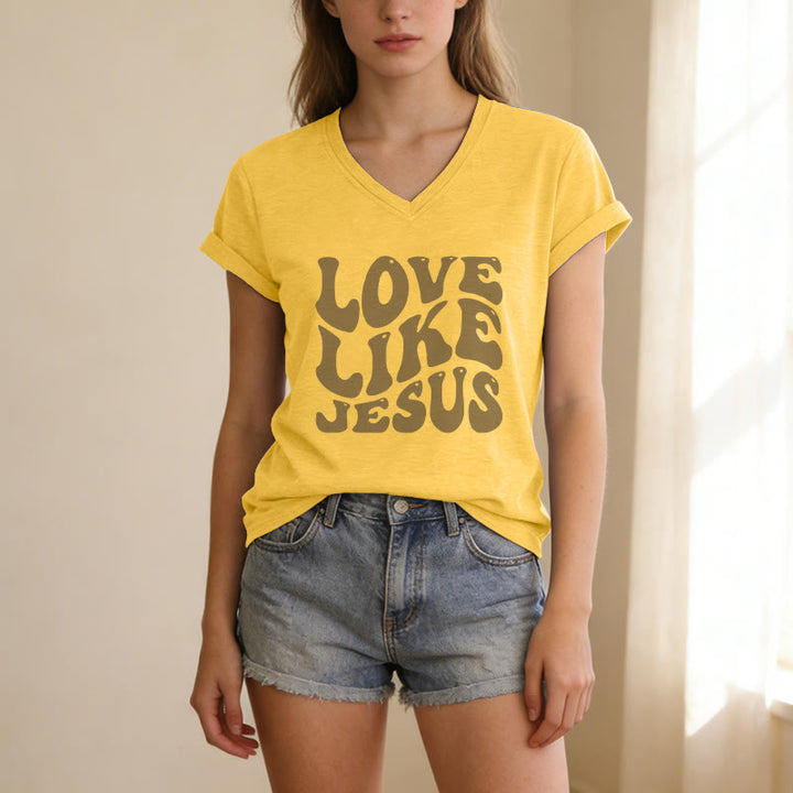 Christianartworkshop T-shirt casual con scollo a V e scritta retrò "Love Like Jesus". - image 17