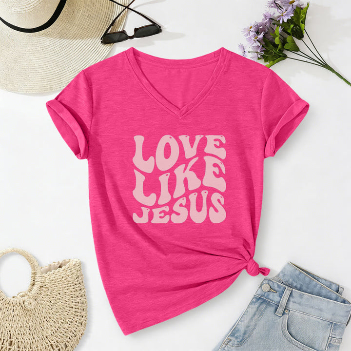 Christianartworkshop T-shirt casual con scollo a V e scritta retrò "Love Like Jesus". - Rosa - 2XL - image 0