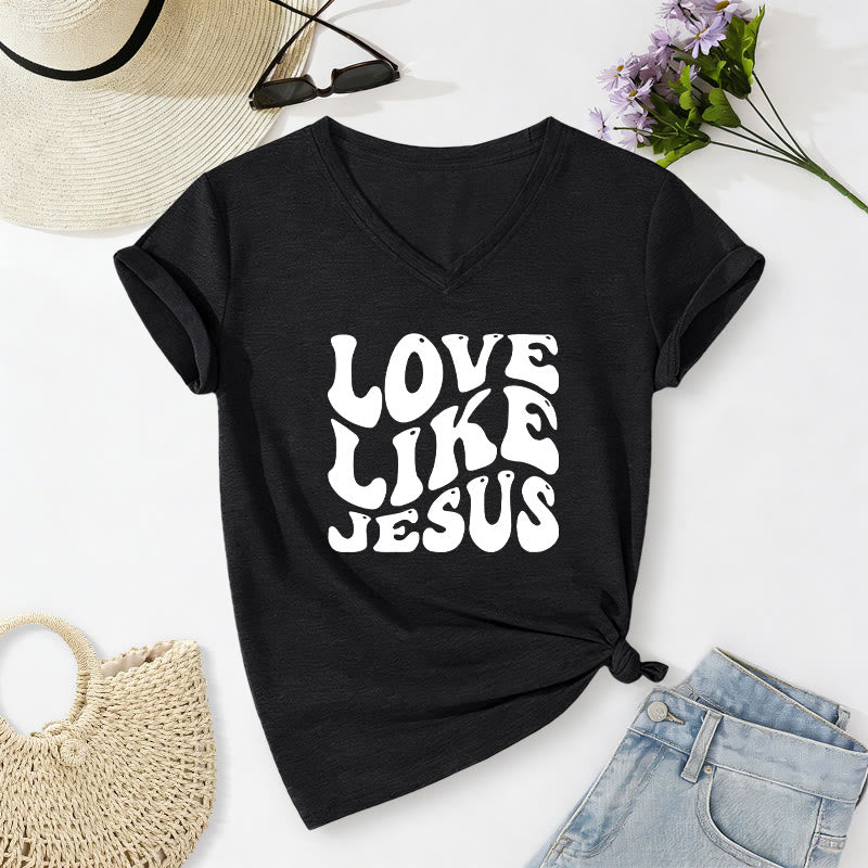 Christianartworkshop T-shirt casual con scollo a V e scritta retrò "Love Like Jesus". - Nero - 2XL - image 14