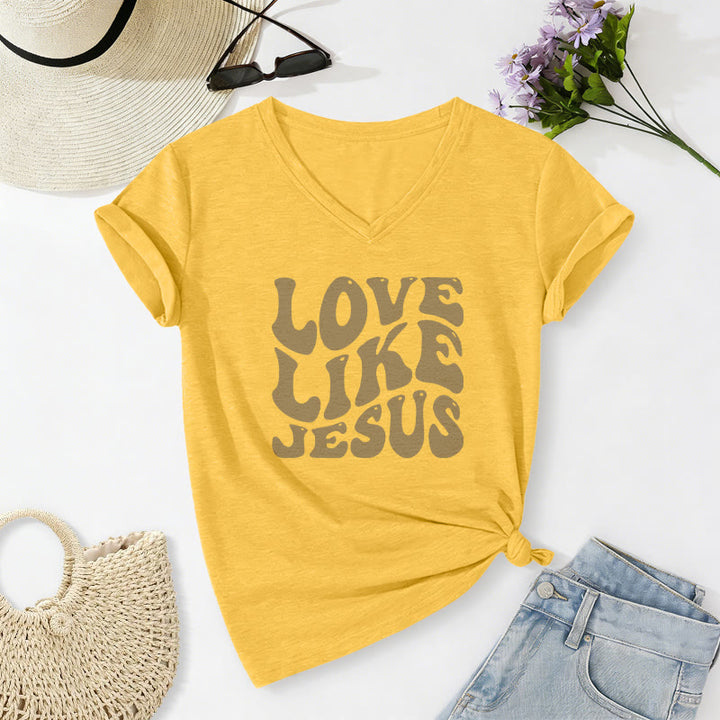 Christianartworkshop T-shirt casual con scollo a V e scritta retrò "Love Like Jesus". - Giallo - 2XL - image 16