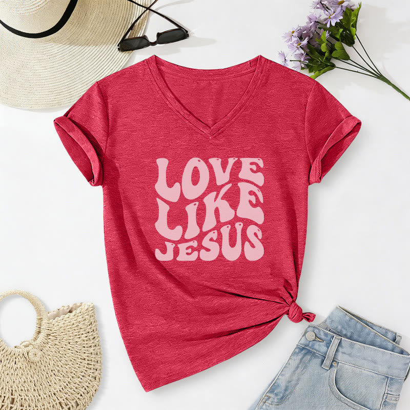 Christianartworkshop T-shirt casual con scollo a V e scritta retrò "Love Like Jesus". - Rosso - 2XL - image 6