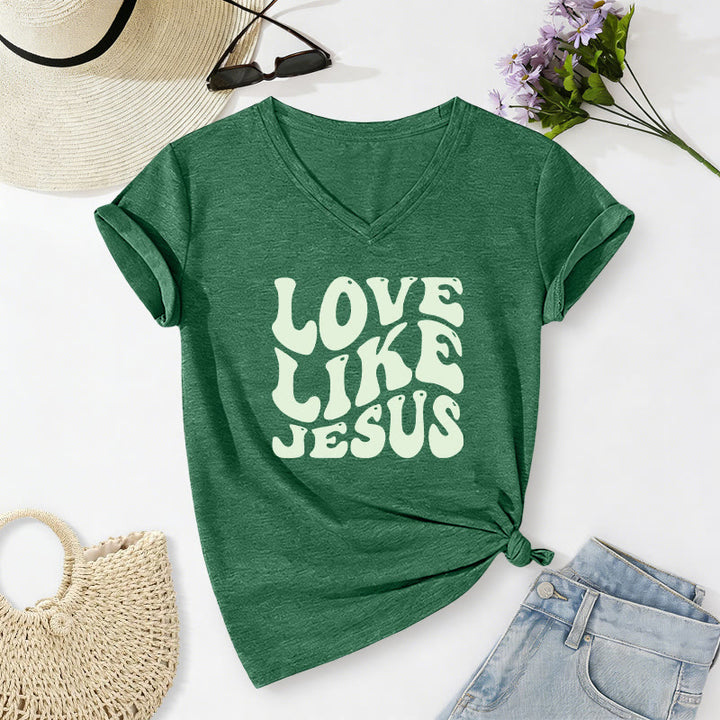 Christianartworkshop T-shirt casual con scollo a V e scritta retrò "Love Like Jesus". - Verde scuro - 2XL - image 24