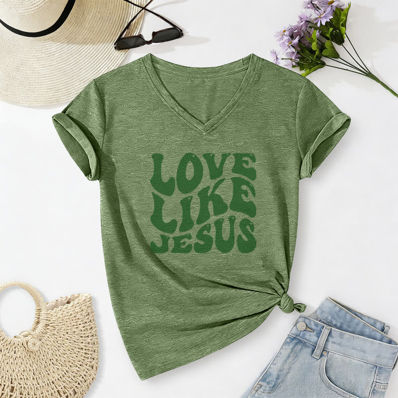 Christianartworkshop T-shirt casual con scollo a V e scritta retrò "Love Like Jesus". - Verde oliva - 2XL - image 18