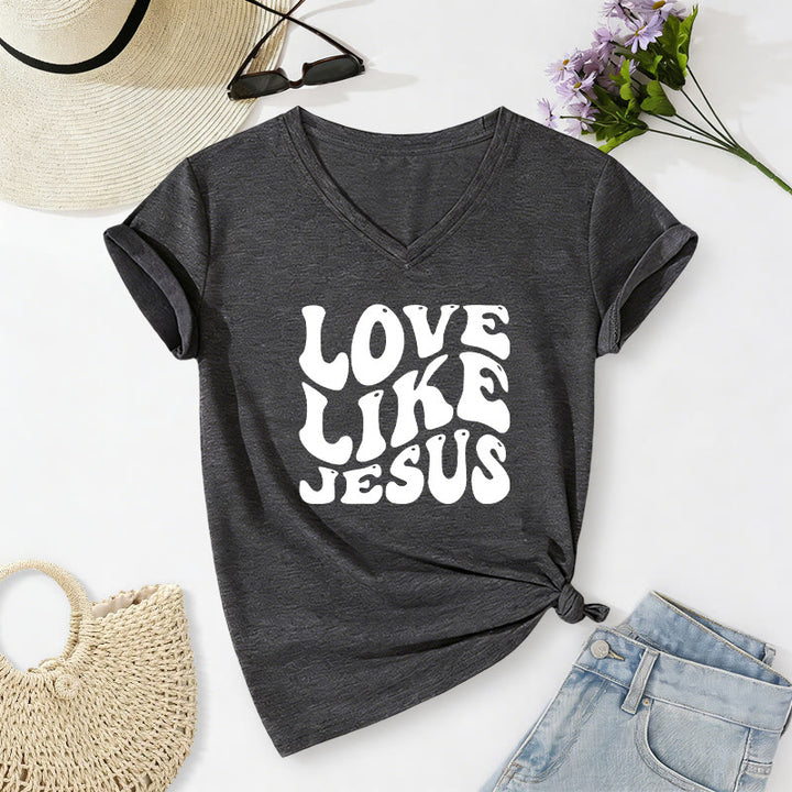 Christianartworkshop T-shirt casual con scollo a V e scritta retrò "Love Like Jesus". - Grigio scuro - 2XL - image 10