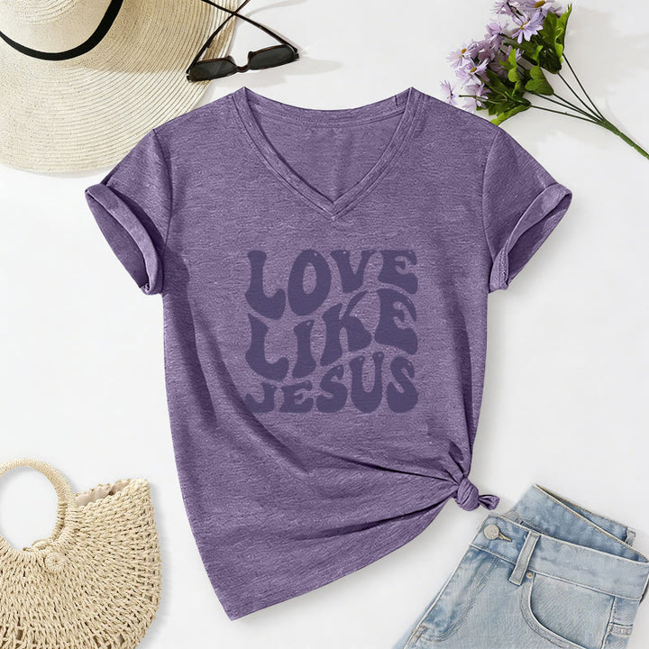 Christianartworkshop T-shirt casual con scollo a V e scritta retrò "Love Like Jesus". - Viola - 2XL - image 8