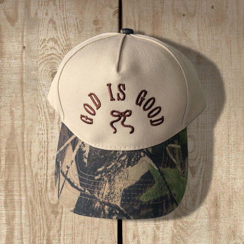 Christianartworkshop Dio è buono - Ricamo a fiocco, visiera leopardata, cappellino da baseball regolabile - mimetica scura - image 3