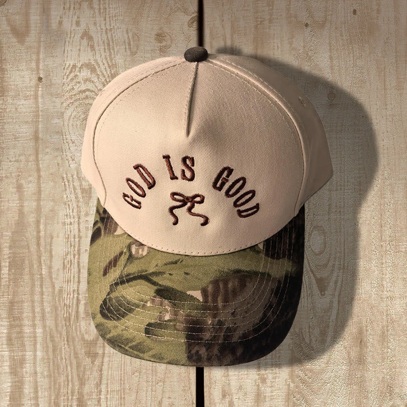 Christianartworkshop Dio è buono - Ricamo a fiocco, visiera leopardata, cappellino da baseball regolabile - mimetica leggera - image 2