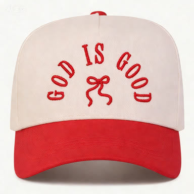 Christianartworkshop Cappellino da baseball unisex con visiera curva e scritta "God Is Good" ricamata con fiocco. - image 1