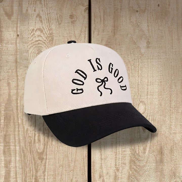 Christianartworkshop Cappellino da baseball unisex con visiera curva e scritta "God Is Good" ricamata con fiocco. - Nero - image 4