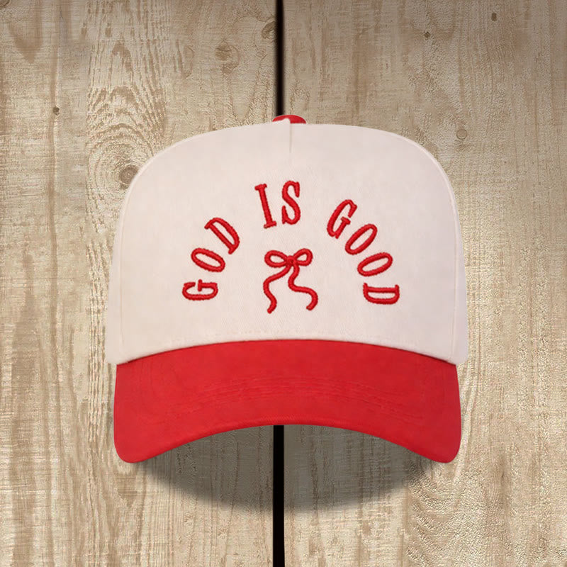 Christianartworkshop Cappellino da baseball unisex con visiera curva e scritta "God Is Good" ricamata con fiocco. - Rosso - image 0