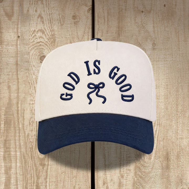 Christianartworkshop Cappellino da baseball unisex con visiera curva e scritta "God Is Good" ricamata con fiocco. - Blu navy - image 8
