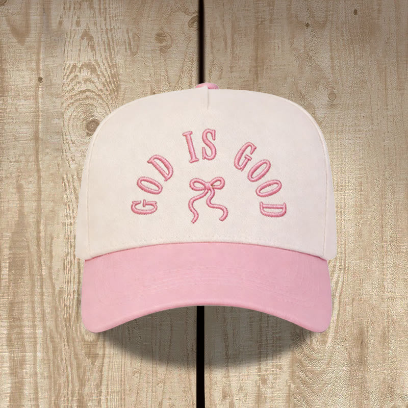 Christianartworkshop Cappellino da baseball unisex con visiera curva e scritta "God Is Good" ricamata con fiocco. - Rosa - image 2