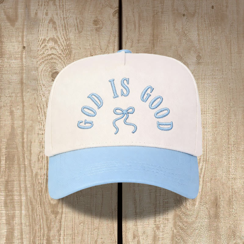 Christianartworkshop Cappellino da baseball unisex con visiera curva e scritta "God Is Good" ricamata con fiocco. - Azzurro chiaro - image 6
