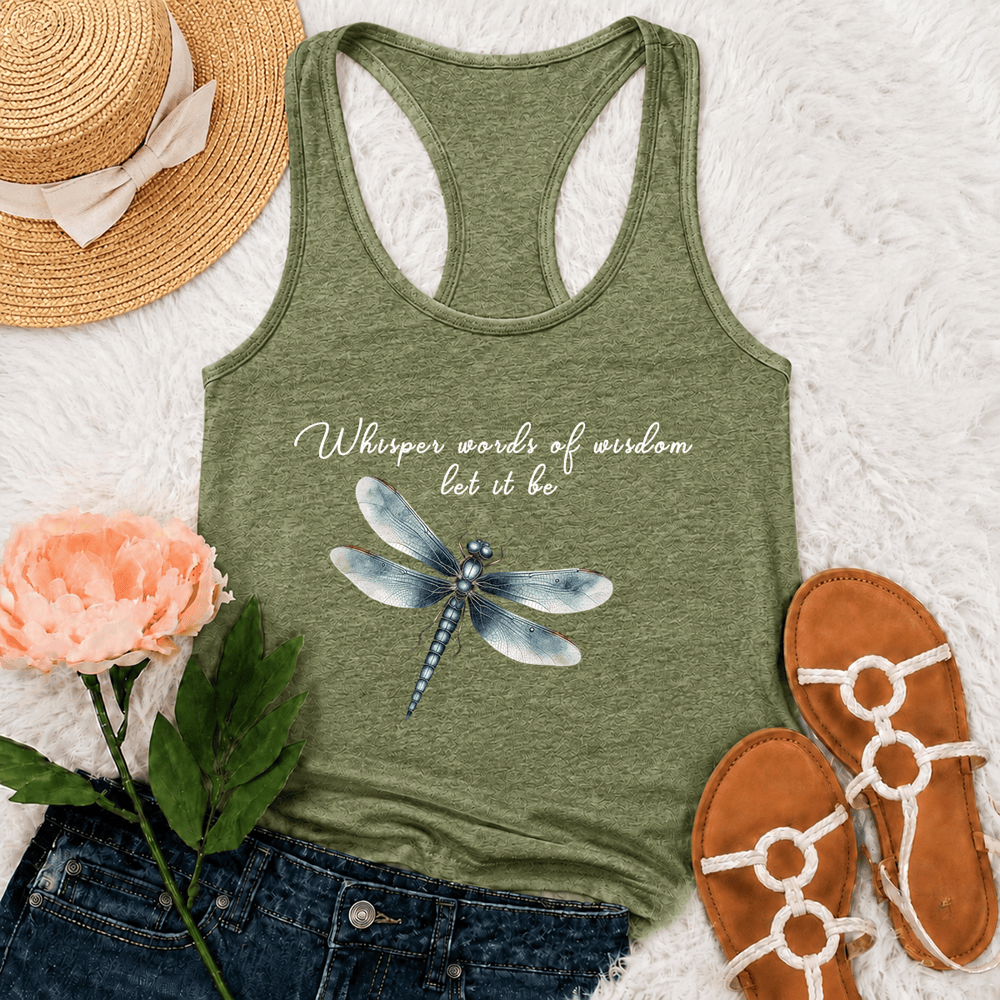Christianartworkshop Canotta da donna con stampa libellula ad acquerello "Let It Be" - Verde oliva - 2XL - image 18