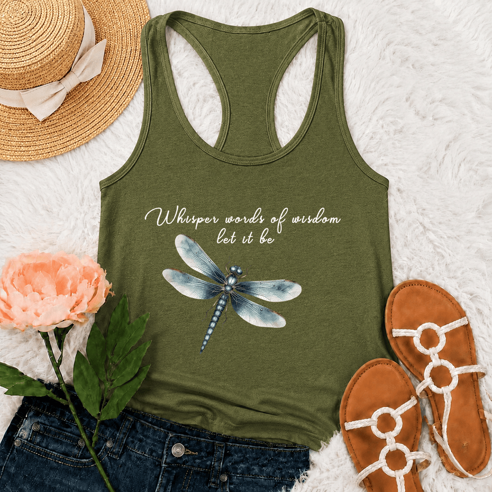 Canotta da vogatore Christianartworkshop con libellula ad acquerello "Let It Be" - Verde militare - 2XL - image 0