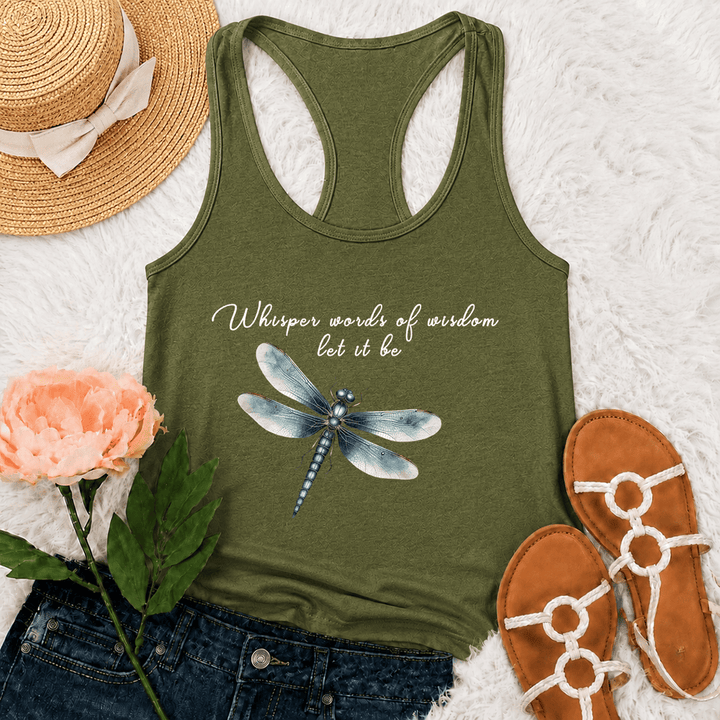 Christianartworkshop Canotta da donna con stampa libellula ad acquerello "Let It Be" - Verde militare - 2XL - image 0
