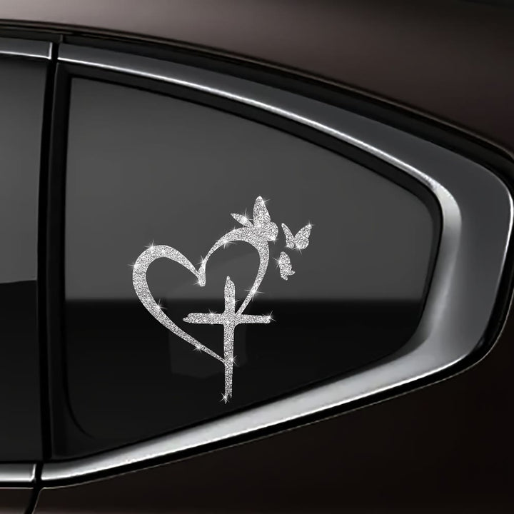 Christianartworkshop Adesivo impermeabile per finestrino auto con silhouette di farfalla e croce glitterata: un simbolo di amore sacro. - Bianco - image 0