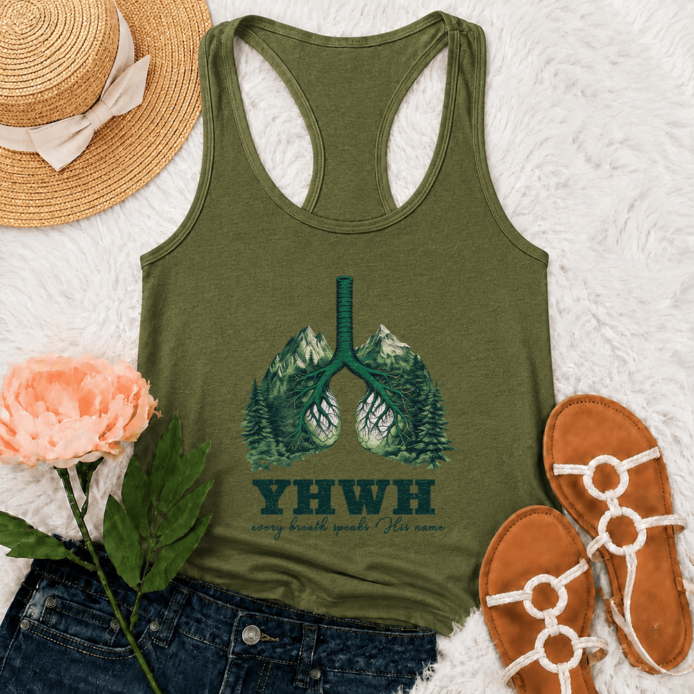 Christianartworkshop Canotta da corsa YHWH Ogni respiro pronuncia il Suo nome - Verde militare - 2XL - image 18