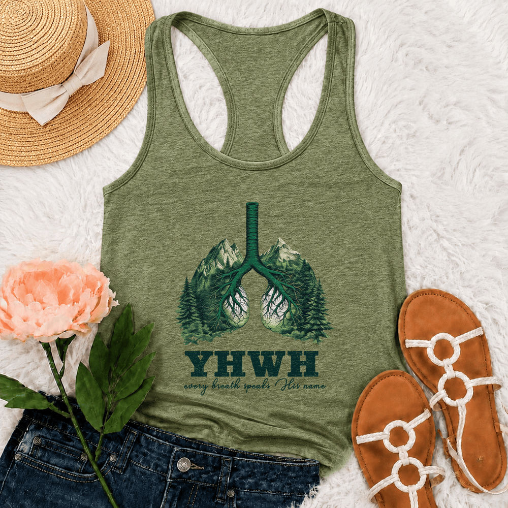 Christianartworkshop Canotta da corsa YHWH Ogni respiro pronuncia il Suo nome - Verde oliva - 2XL - image 0