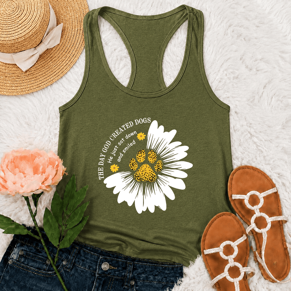 Christianartworkshop Canotta da corsa con stampa "Il giorno in cui Dio creò i cani" - Verde militare - 2XL - image 21