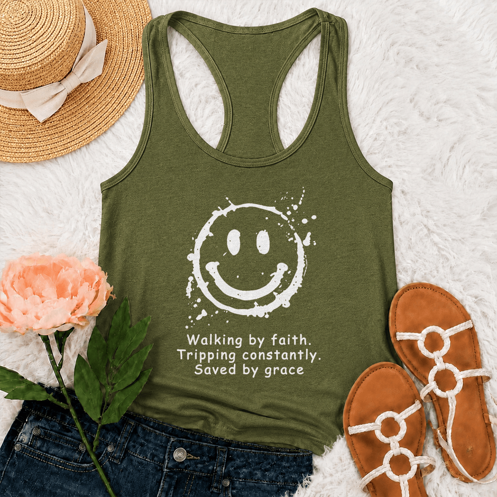 Christianartworkshop Canotta da vogatore "Walking By Faith Saved By Grace" - Verde militare - 2XL - image 21