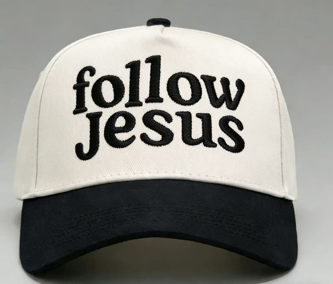 Christianartworkshop Cappellino da baseball unisex bicolore con visiera curva e ricamo "Follow Jesus Faith". - Nero - image 0