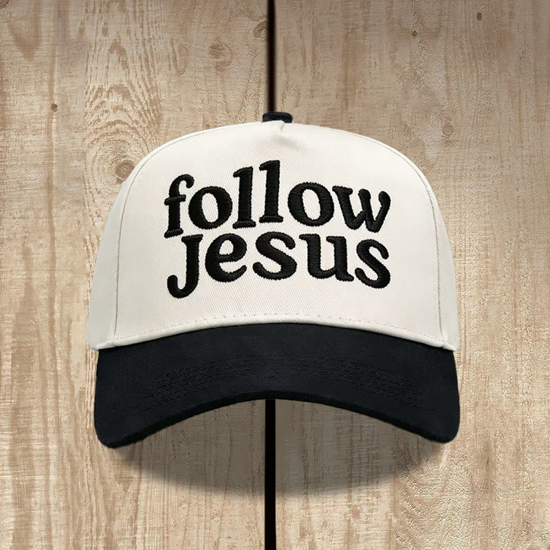 Christianartworkshop Cappellino da baseball unisex bicolore con visiera curva e ricamo "Follow Jesus Faith". - image 1