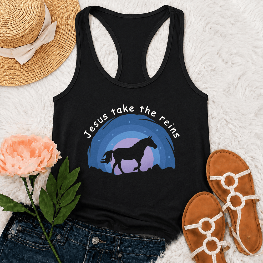 Christianartworkshop Cowgirl Wild Horse Jesus Take The Reins Racerback Tank Top - Nero - 2XL - image 3