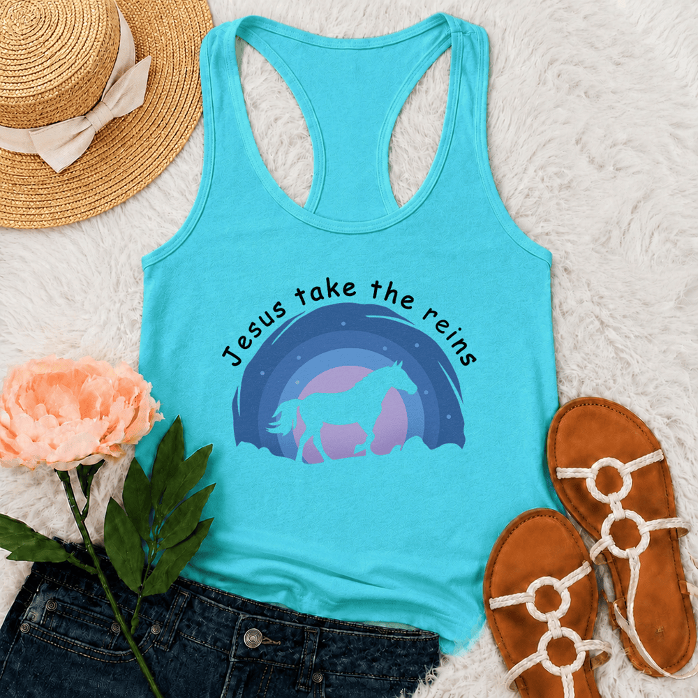 Christianartworkshop Cowgirl Wild Horse Jesus Take The Reins Racerback Tank Top - Menta - 2XL - image 12