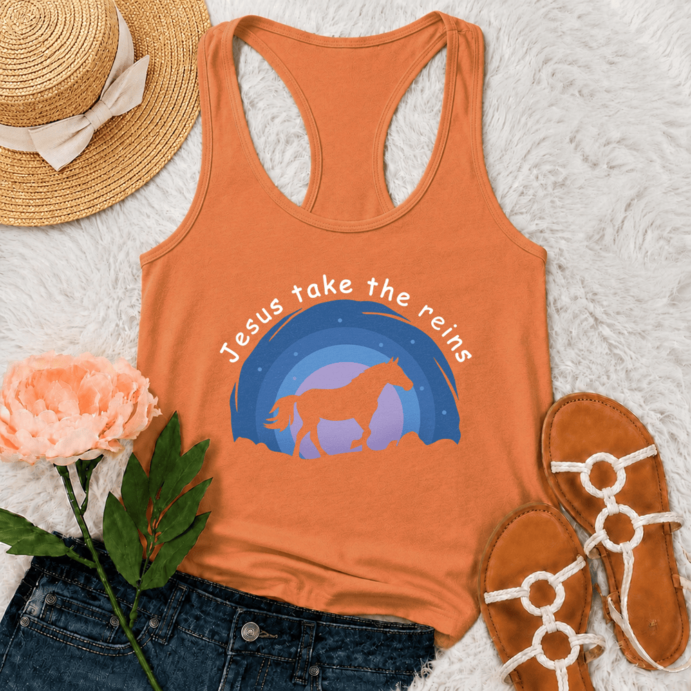 Christianartworkshop Cowgirl Wild Horse Jesus Take The Reins Racerback Tank Top - Arancia - 2XL - image 27