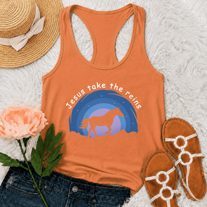 Christianartworkshop Cowgirl Wild Horse Jesus Take The Reins Racerback Tank Top - Arancia - 2XL - image 27