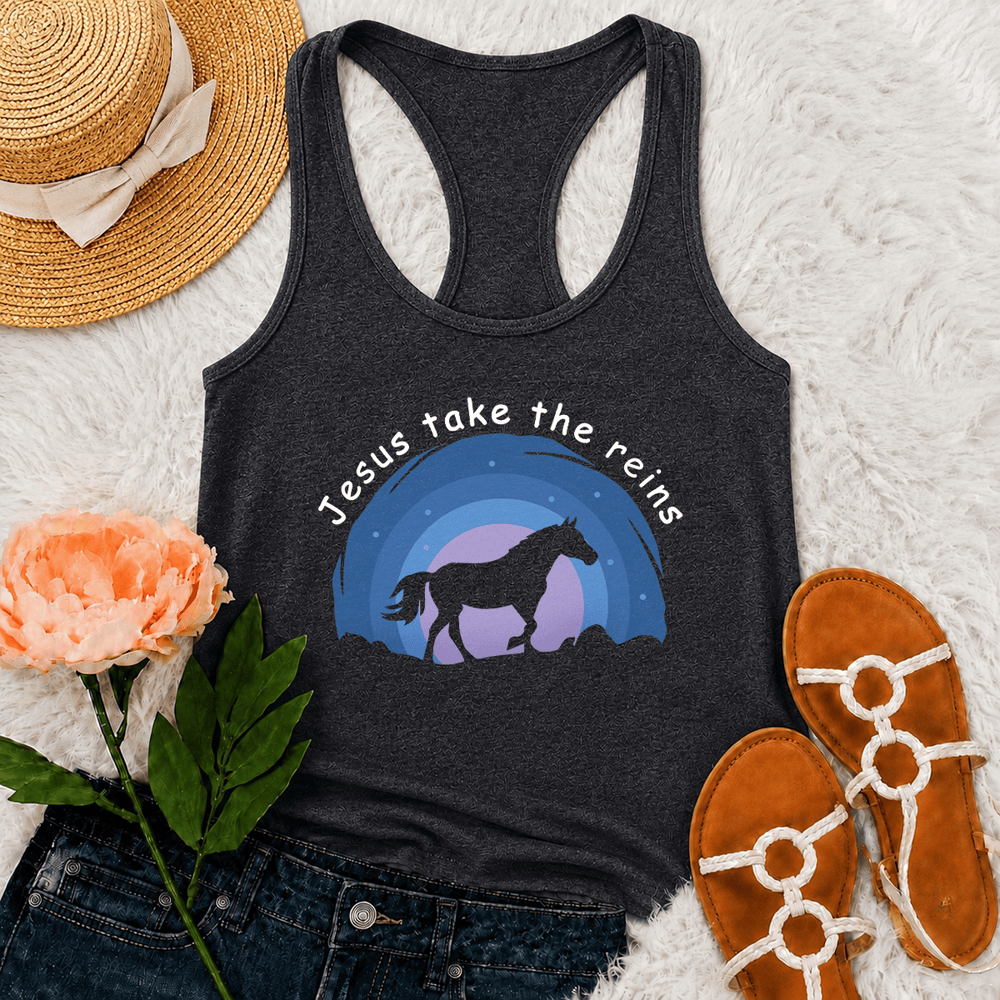 Christianartworkshop Cowgirl Wild Horse Jesus Take The Reins Racerback Tank Top - Grigio - 2XL - image 9