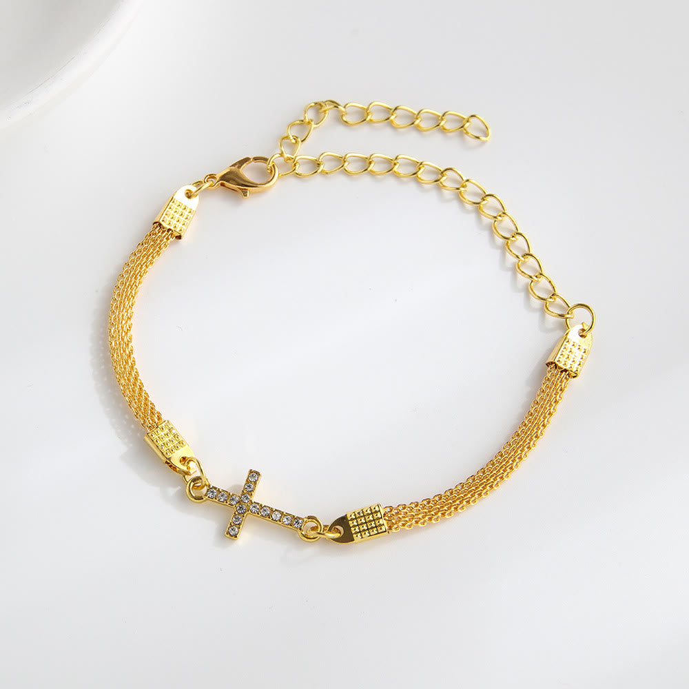 Christianartworkshop Braccialetto giornaliero con delicata croce a croce in maglia intrecciata e cristalli incastonati lateralmente: un promemoria della Divina Misericordia durante la meditazione silenziosa. - image 4
