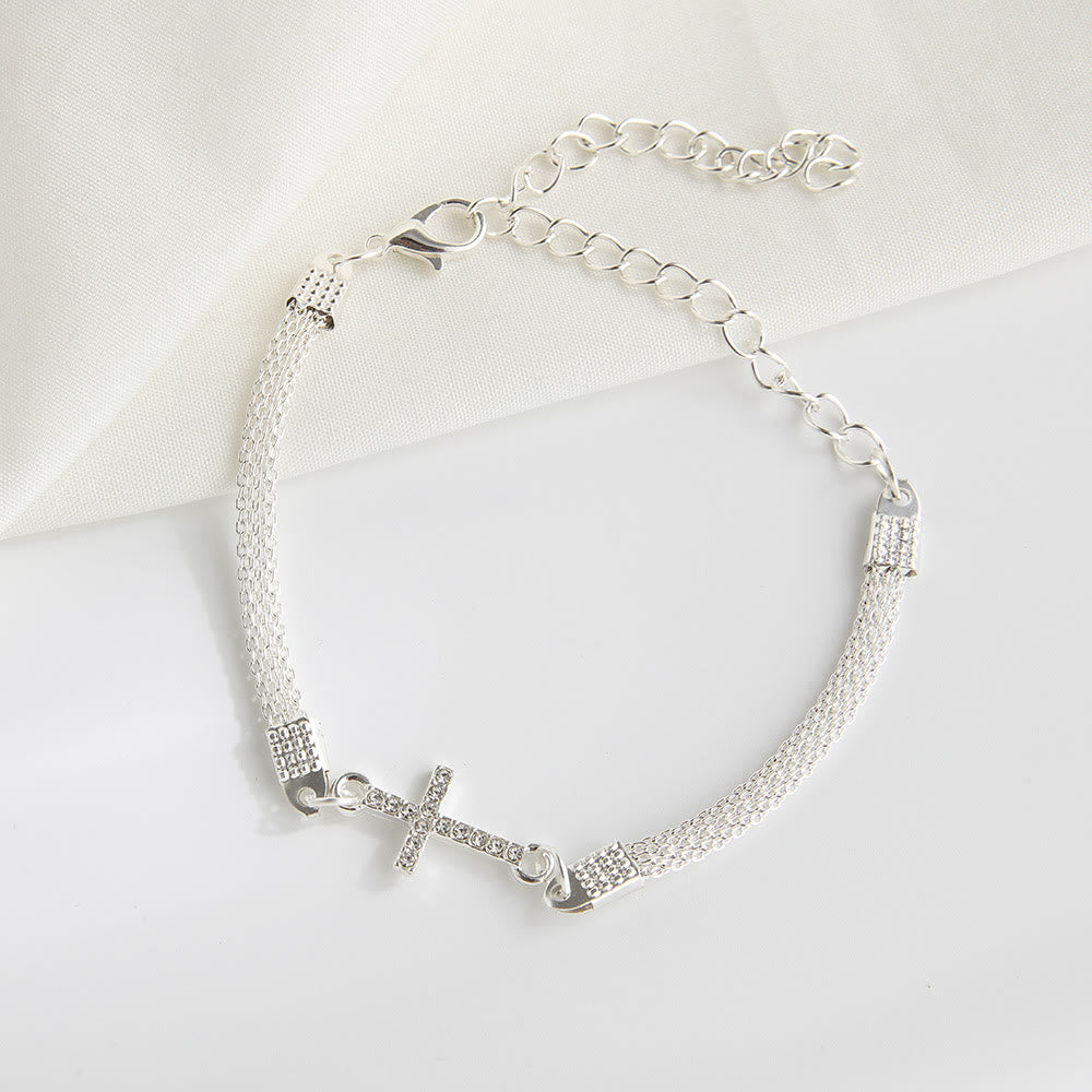 Christianartworkshop Braccialetto giornaliero con delicata croce a croce in maglia intrecciata e cristalli incastonati lateralmente: un promemoria della Divina Misericordia durante la meditazione silenziosa. - image 2
