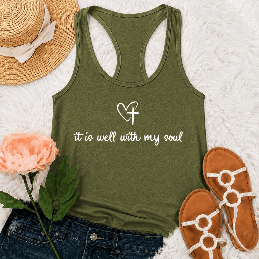 Christianartworkshop Tutto va bene con la mia anima Canotta con spalline incrociate sul retro - Verde militare - 2XL - image 18