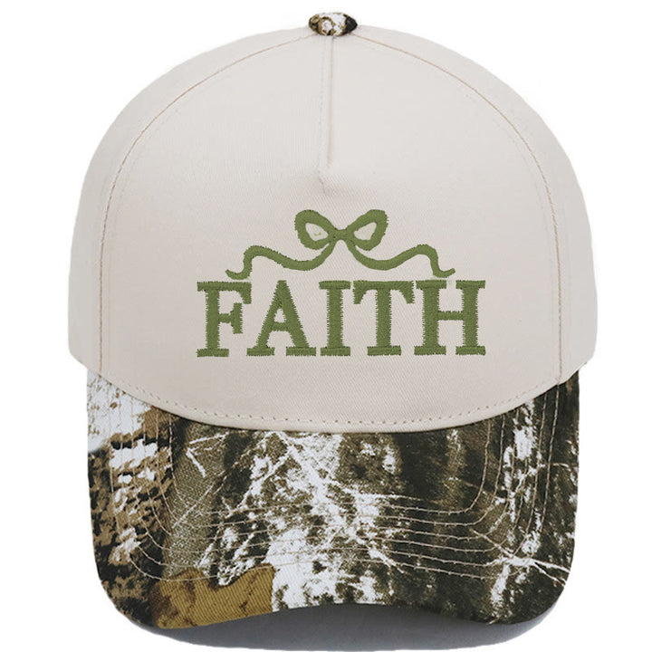Christianartworkshop Cappellino da baseball regolabile FAITH con ricamo a fiocco e visiera mimetica. - Camouflage e beige - image 0