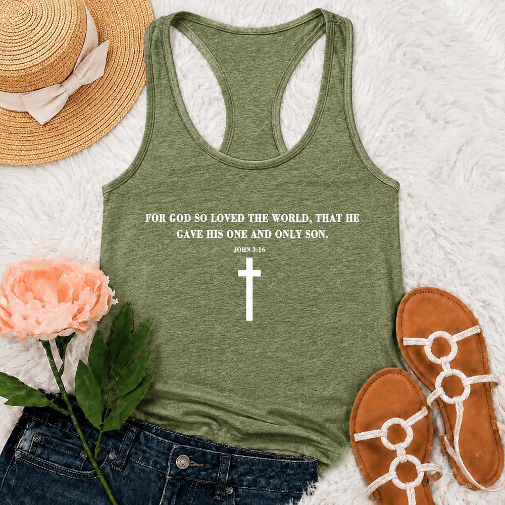Christianartworkshop Giovanni 3:16 Dio ha tanto amato il mondo - Canotta da corsa - Verde oliva - 2XL - image 15