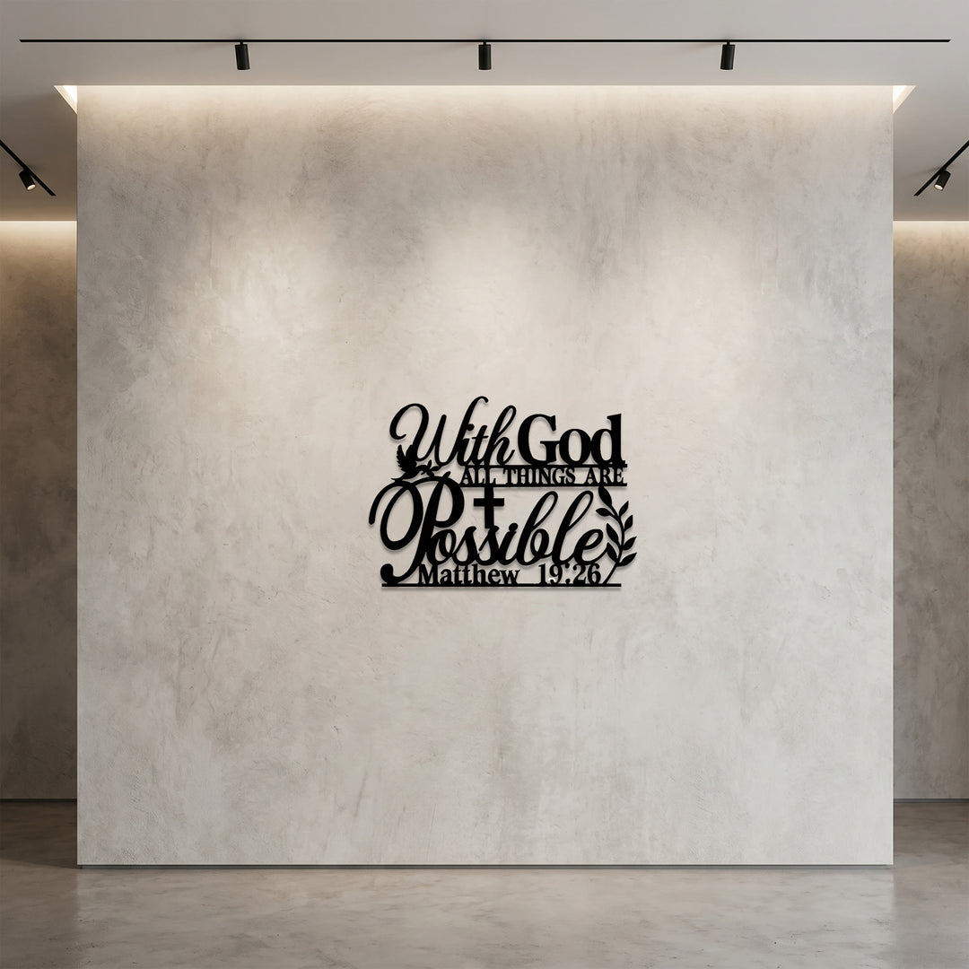 Christianartworkshop Decorazione murale in metallo con colomba e vite incrociate "Con Dio tutto è possibile": emblema di grazia e speranza sconfinate. - image 2