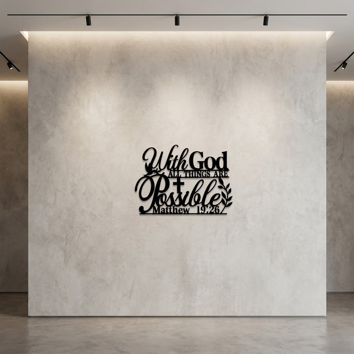 Christianartworkshop Decorazione murale in metallo con colomba e vite incrociate "Con Dio tutto è possibile": emblema di grazia e speranza sconfinate. - image 2