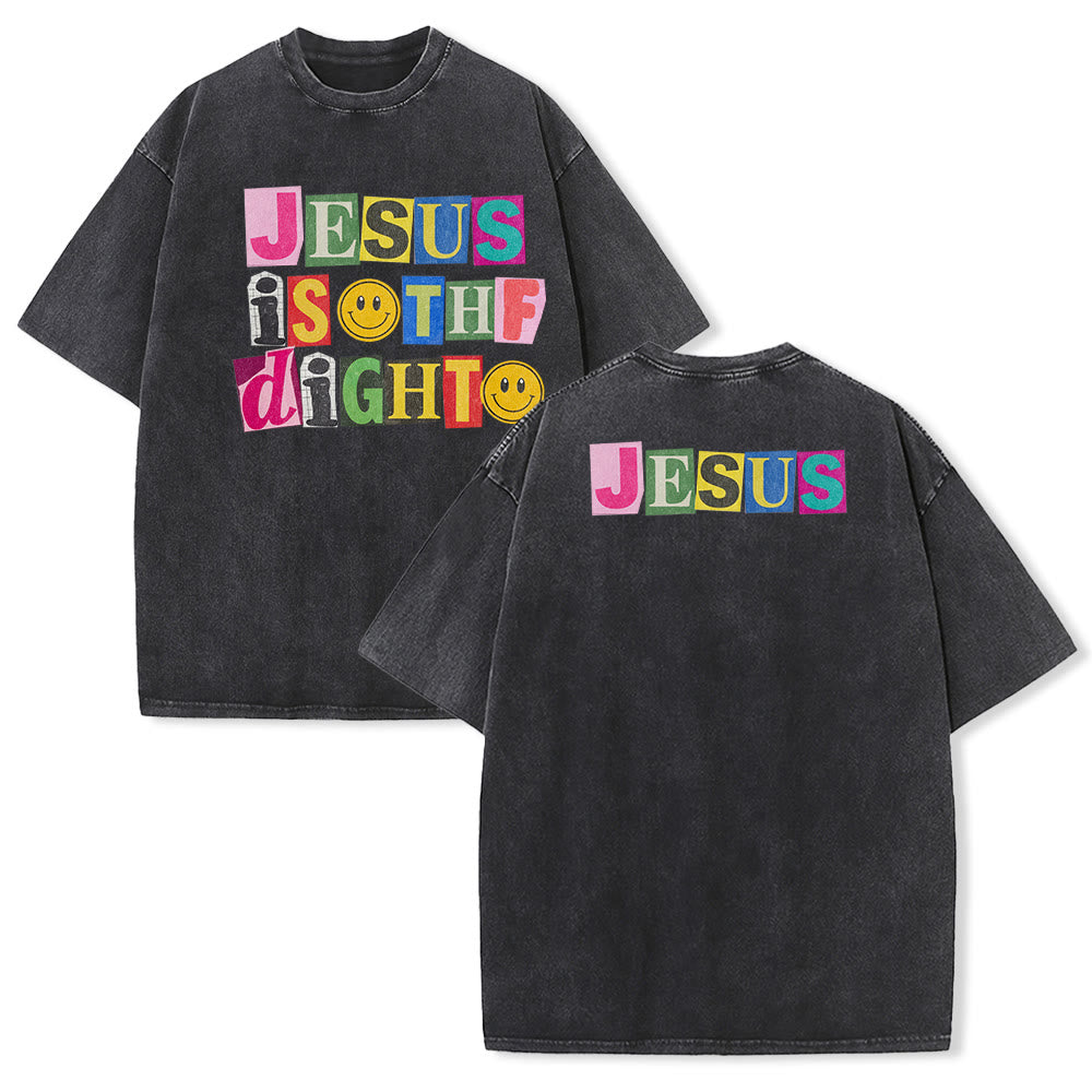 Christianartworkshop Maglietta unisex lavata con grafica a blocchi di colore "Jesus Is The Light" e sorriso - Nero - 5XL - image 1