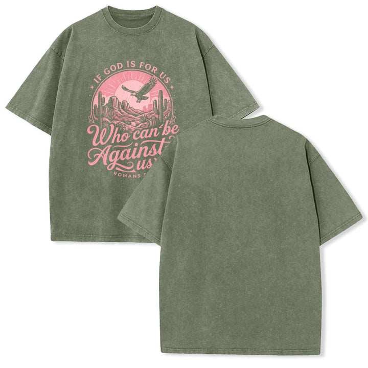 Christianartworkshop Se Dio è con noi Desert Eagle Cactus Romani 8:31 Fede occidentale T-shirt unisex lavata - Verde militare - 5XL - image 7