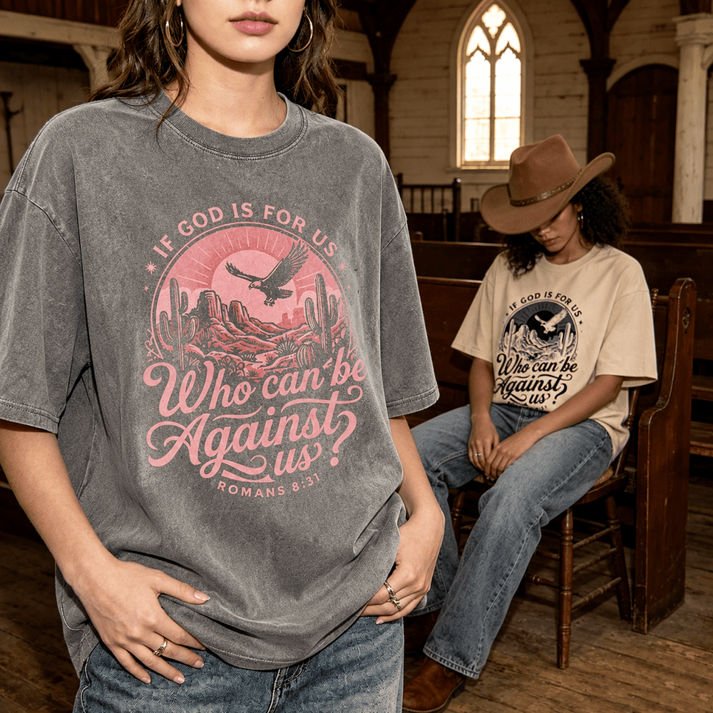 Christianartworkshop Se Dio è con noi Desert Eagle Cactus Romani 8:31 Fede occidentale T-shirt unisex lavata - image 0