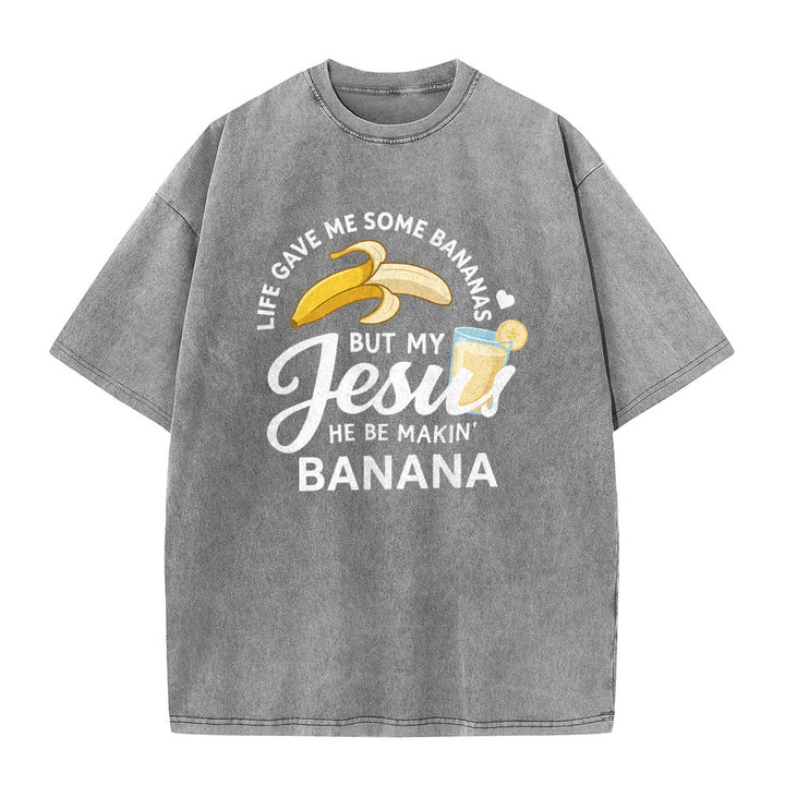 Christianartworkshop La vita mi ha dato delle banane, ma il mio Gesù prepara una bevanda alla banana. Maglietta unisex lavata con grafica "Life Give Me Bananas But My Jesus Makes Banana Drink". - image 8