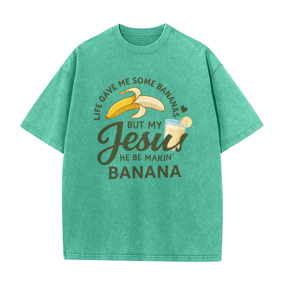 Christianartworkshop La vita mi ha dato delle banane, ma il mio Gesù prepara una bevanda alla banana. Maglietta unisex lavata con grafica "Life Give Me Bananas But My Jesus Makes Banana Drink". - image 14