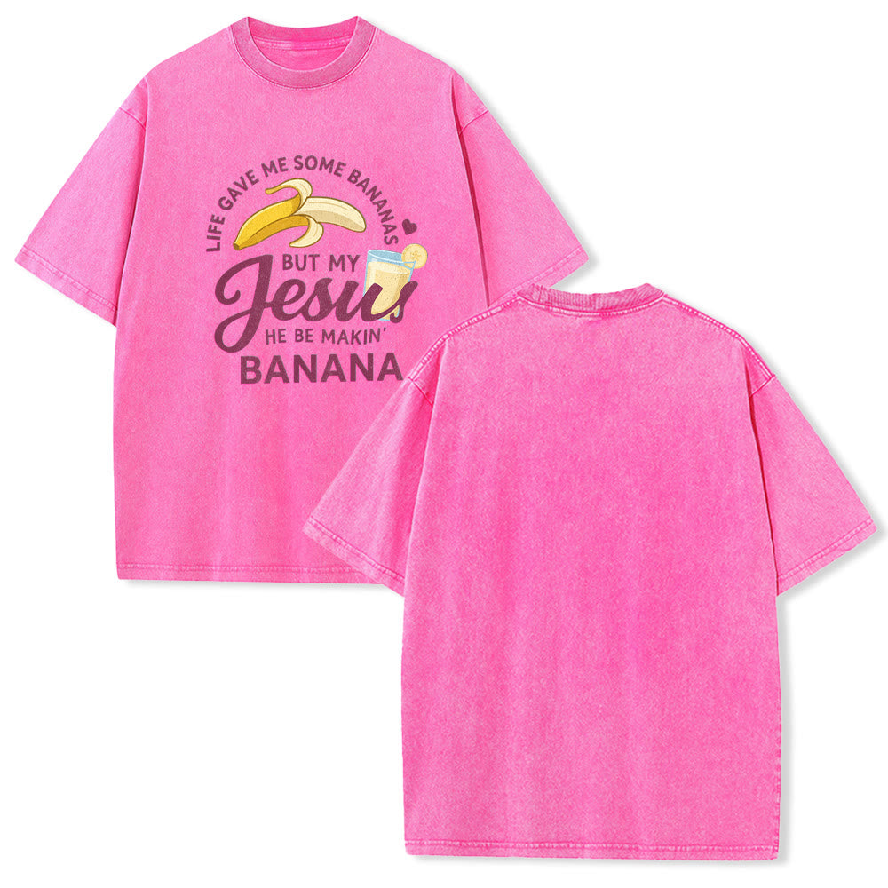 Christianartworkshop La vita mi ha dato delle banane, ma il mio Gesù prepara una bevanda alla banana. Maglietta unisex lavata con grafica "Life Give Me Bananas But My Jesus Makes Banana Drink". - Rosa - 5XL - image 19