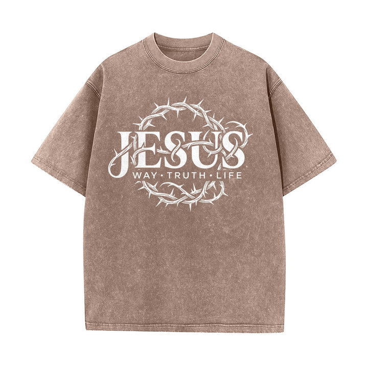 Christianartworkshop Maglietta unisex lavata con grafica circolare "Jesus Way Truth Life Crown Of Thorns" - image 14