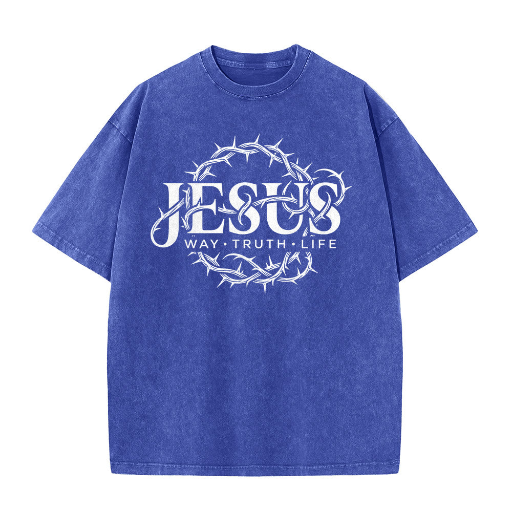 Christianartworkshop Maglietta unisex lavata con grafica circolare "Jesus Way Truth Life Crown Of Thorns" - image 26