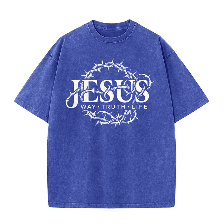 Christianartworkshop Maglietta unisex lavata con grafica circolare "Jesus Way Truth Life Crown Of Thorns" - image 26